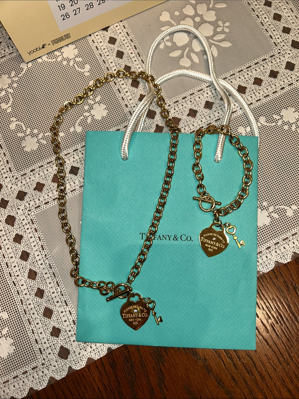 Tiffany & Co. Heart Tag Toggle Necklace and Bracelet Set — Gold Tone